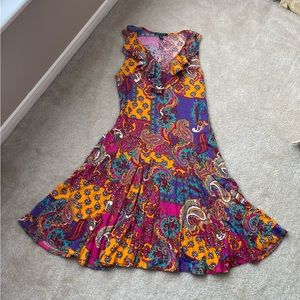 Lauren Ralph Lauren Vibrant Paisley Ruffle Front Sleeveless Dress - Size: Medium